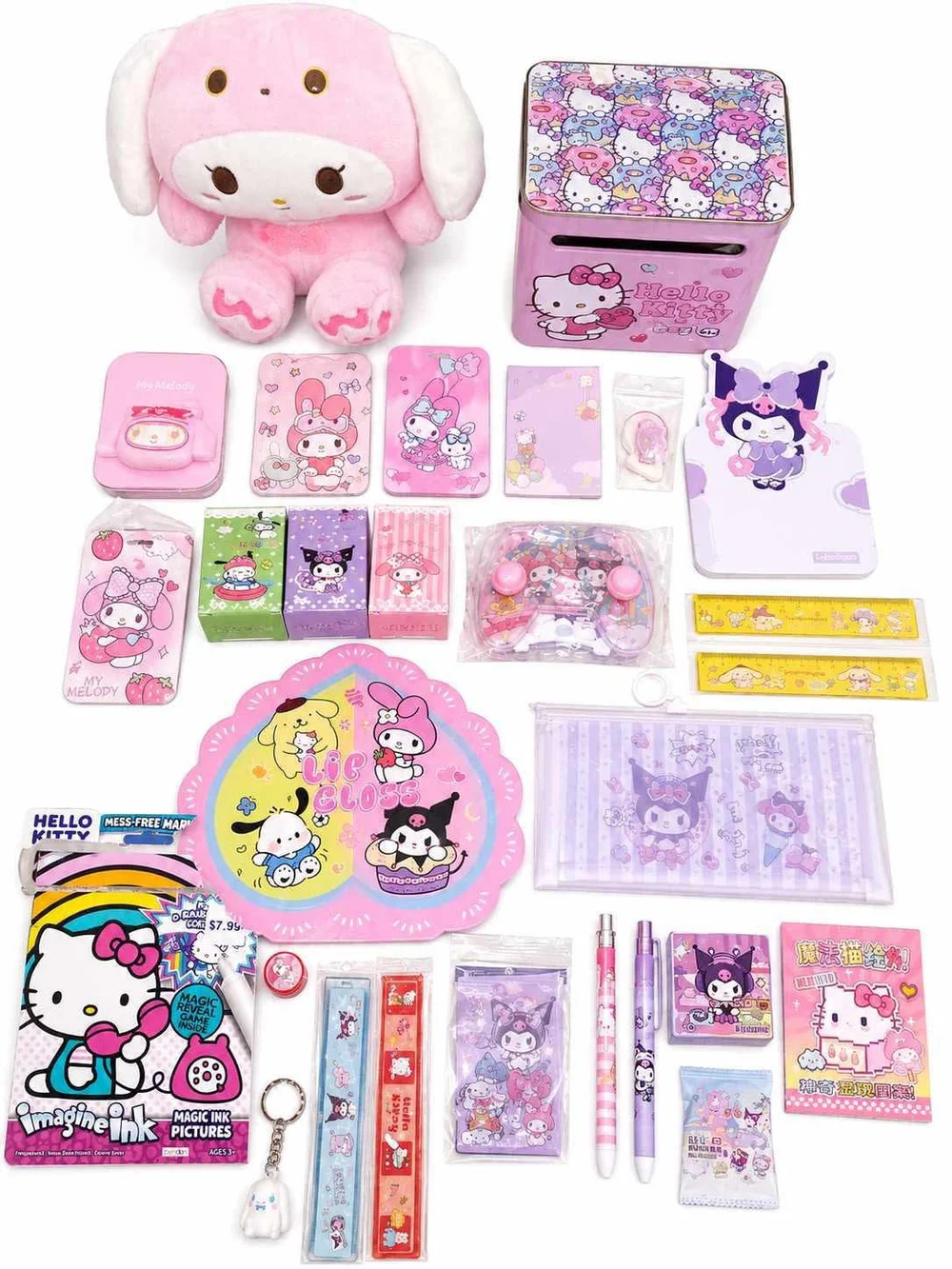 Hello Kitty & My Melody Pink Plush and Stationery Gift Set
